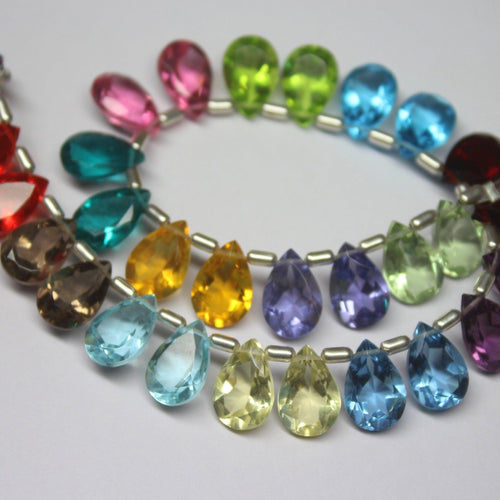 Natural Multi Color Quartz Faceted Pear Drops Beads 14x10mm 17inches - Jalvi & Co.