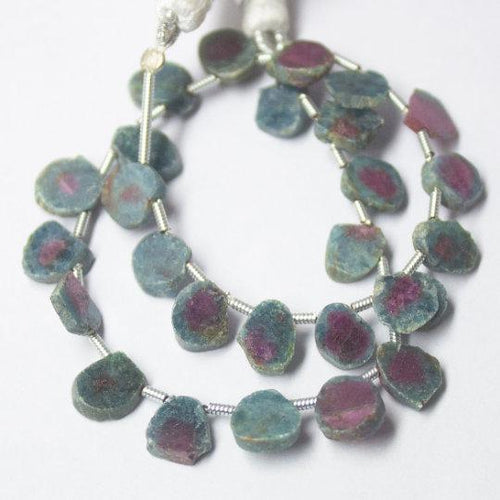 Natural Multi Color Ruby Zoisite Smooth Slice Beads 7.5mm 8mm 8inches - Jalvi & Co.