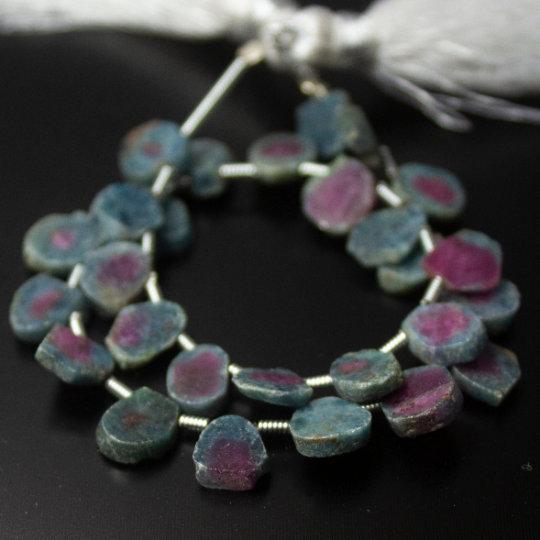 Natural Multi Color Ruby Zoisite Smooth Slice Beads 7.5mm 8mm 8inches - Jalvi & Co.