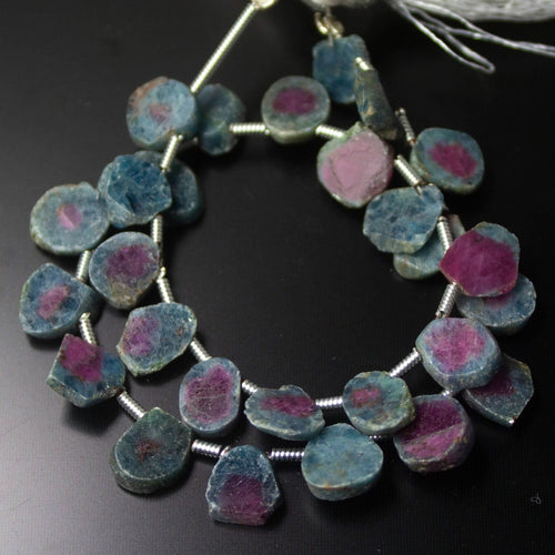 Natural Multi Color Ruby Zoisite Smooth Slice Beads 8mm 9mm 8inches - Jalvi & Co.