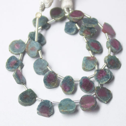 Natural Multi Color Ruby Zoisite Smooth Slice Beads 8mm 9mm 8inches - Jalvi & Co.