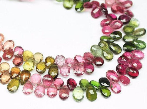 Natural Multi Color Tourmaline Faceted Pear Drop Beads 6.5mm 7.5mm 4inches - Jalvi & Co.