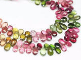 Natural Multi Color Tourmaline Faceted Pear Drop Beads 6.5mm 7.5mm 4inches
