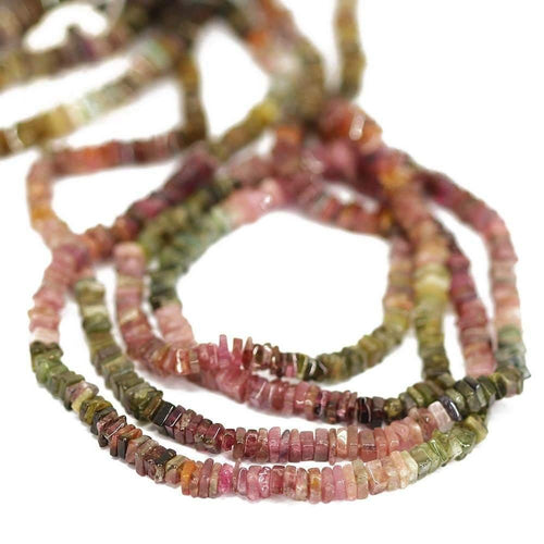 Natural Multi Color Tourmaline Smooth Heishi Cube Beads 4mm 4.5mm 16inches - Jalvi & Co.