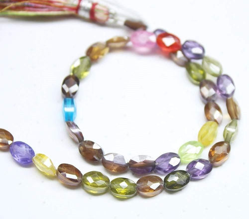 Natural Multi Color Zircon Faceted Oval Beads 5.5mm 6.5mm 8inches - Jalvi & Co.