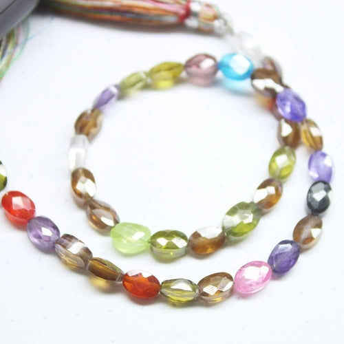 Natural Multi Color Zircon Faceted Oval Beads 5.5mm 6.5mm 8inches - Jalvi & Co.
