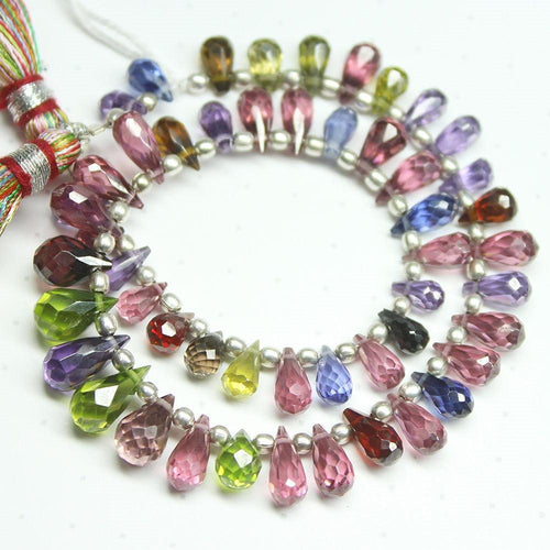 Natural Multi Color Zircon Faceted Teardrop Beads 5mm 8.5mm 8inches - Jalvi & Co.
