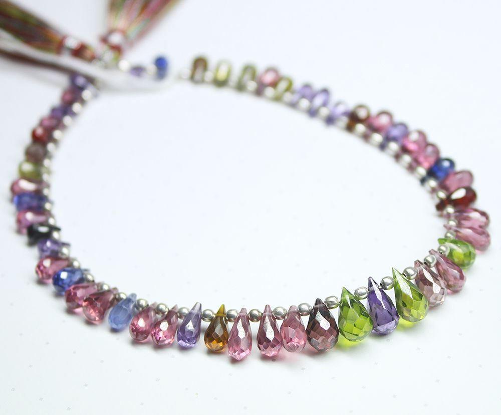 Natural Multi Color Zircon Faceted Teardrop Beads 5mm 8.5mm 8inches - Jalvi & Co.