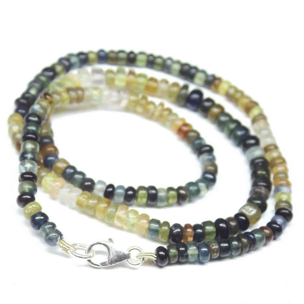 Natural Multi Colour Sapphire Smooth Rondelle Gemstone Beads Necklace 18" 3mm - Jalvi & Co.