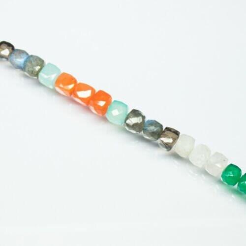 Natural Multi Gemstone Faceted Cube Square Gemstone Loose Beads 7" 5.5mm 7.5mm - Jalvi & Co.