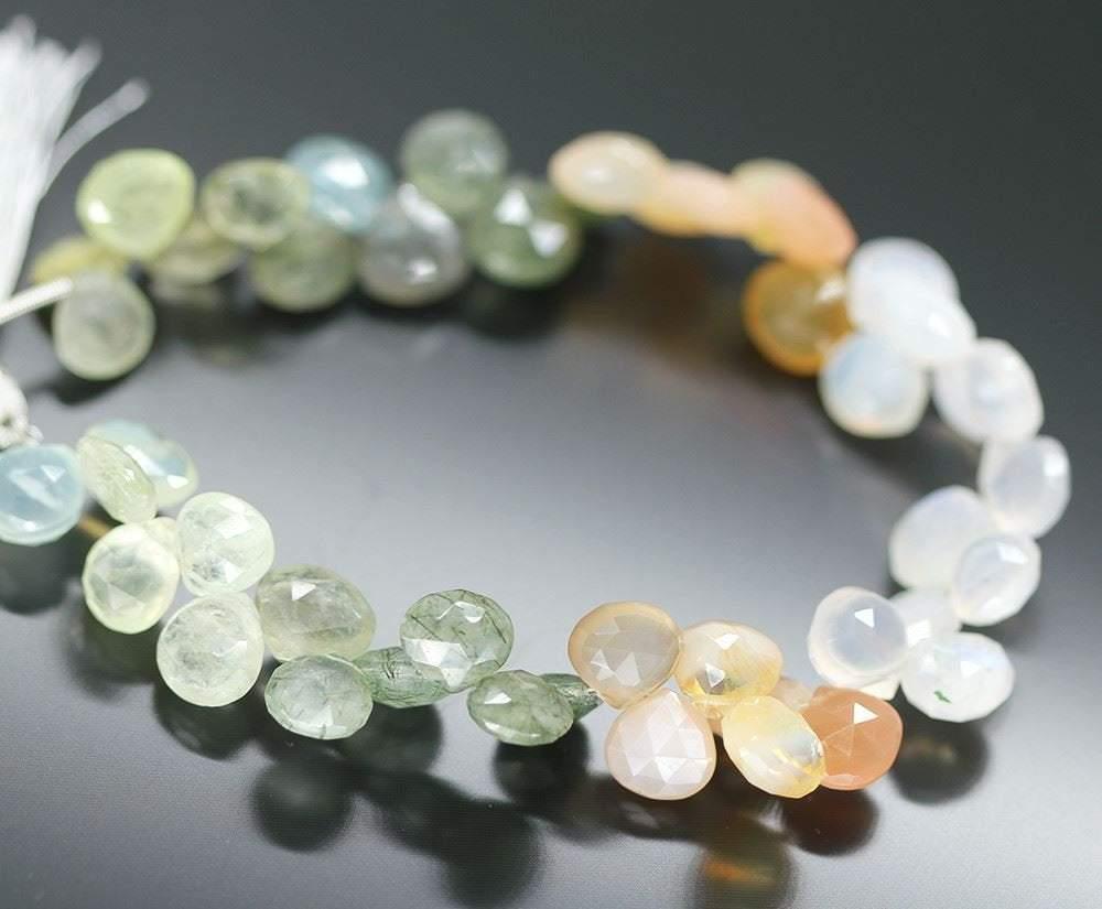 Natural Multi Gemstone Heart Faceted Loose Briolette Beads Strand 9mm 10mm 4" - Jalvi & Co.