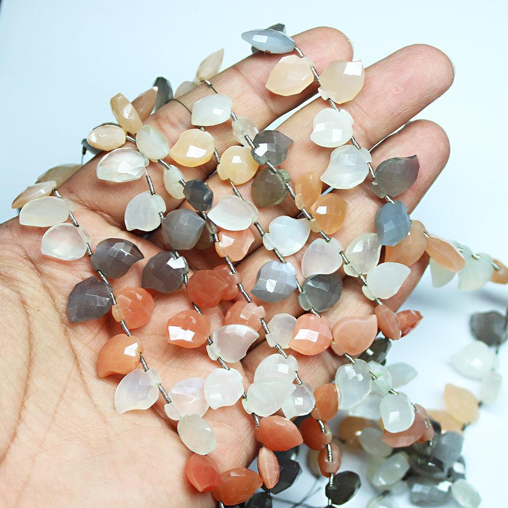 Natural Multi Moonstone Faceted Carving Drop Loose Gemstone Beads 11mm 14mm 8" - Jalvi & Co.