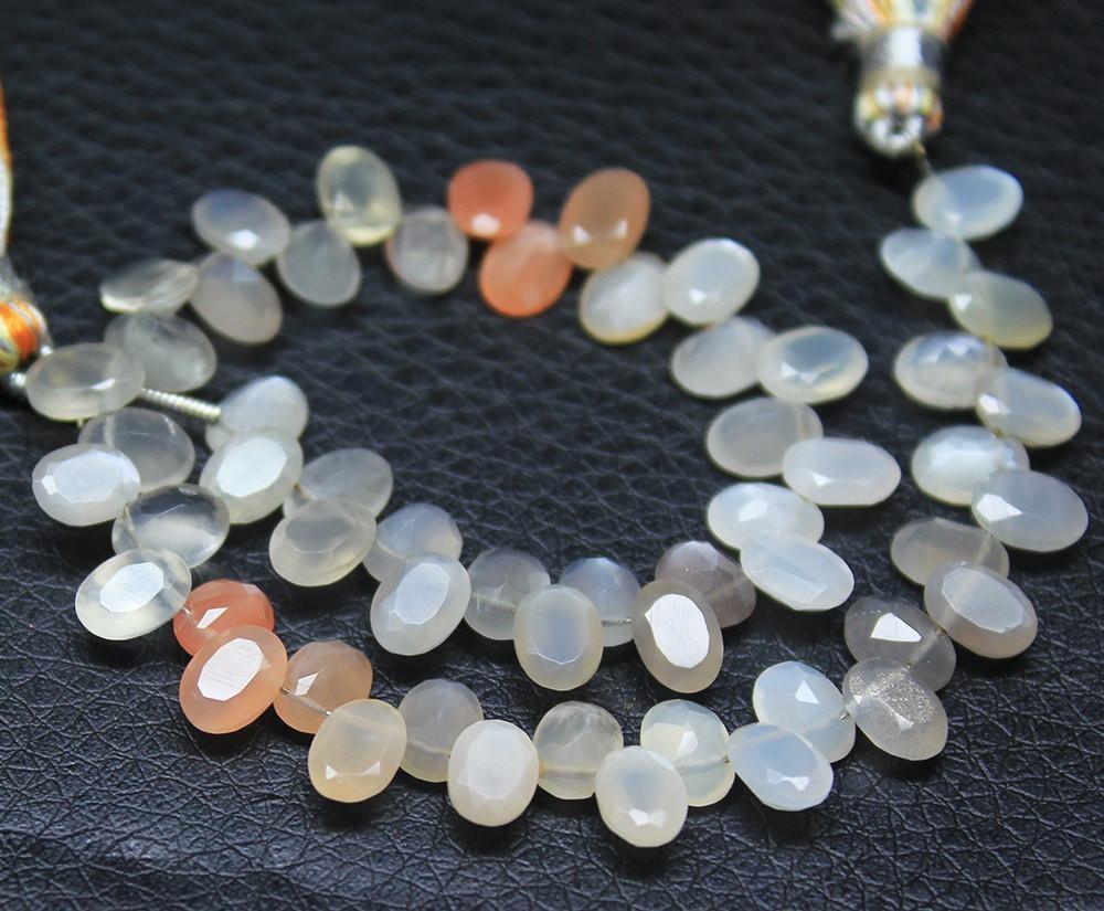 Natural Multi Moonstone Faceted Oval Drill Loose Gemstone Beads Strand 8" 6.5mm - Jalvi & Co.