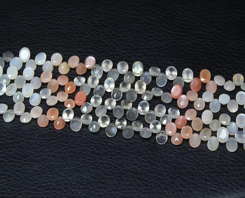 Natural Multi Moonstone Faceted Oval Gemstone Loose Beads Strand 7mm 8" - Jalvi & Co.