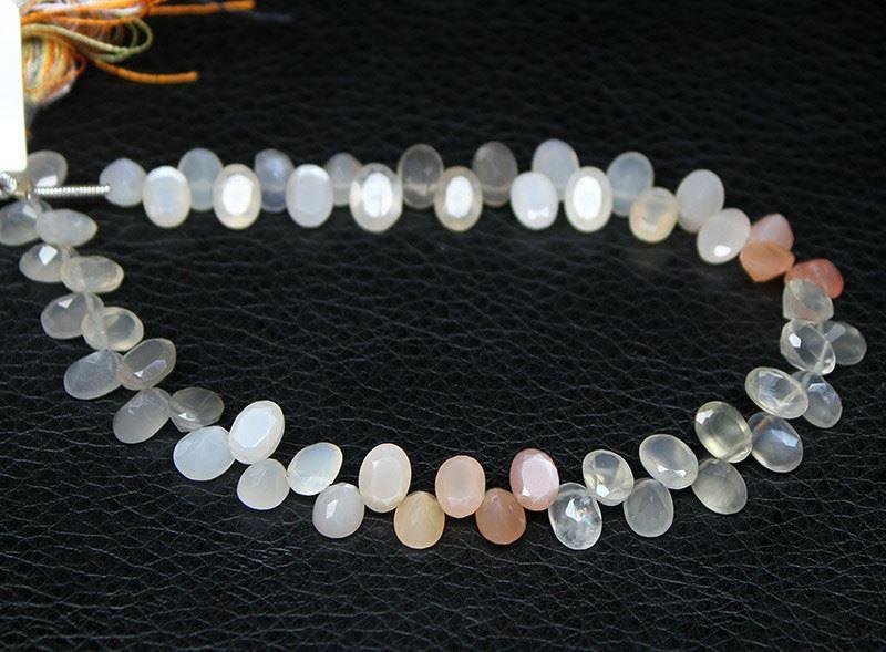 Natural Multi Moonstone Faceted Oval Gemstone Loose Beads Strand 7mm 8" - Jalvi & Co.