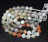 Natural Multi Moonstone Faceted Round Ball Loose Gemstone Beads Strand 9