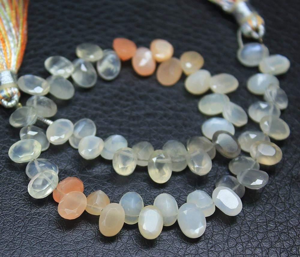 Natural Multi Moonstone Gemstone Faceted Drilled Oval Beads Strand 8" 7mm - Jalvi & Co.