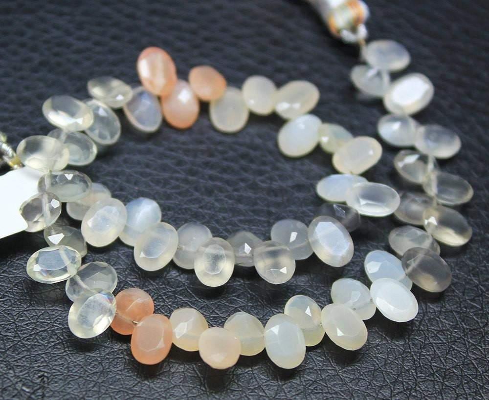 Natural Multi Moonstone Gemstone Faceted Oval Drilled Beads Strand 7mm 8" - Jalvi & Co.