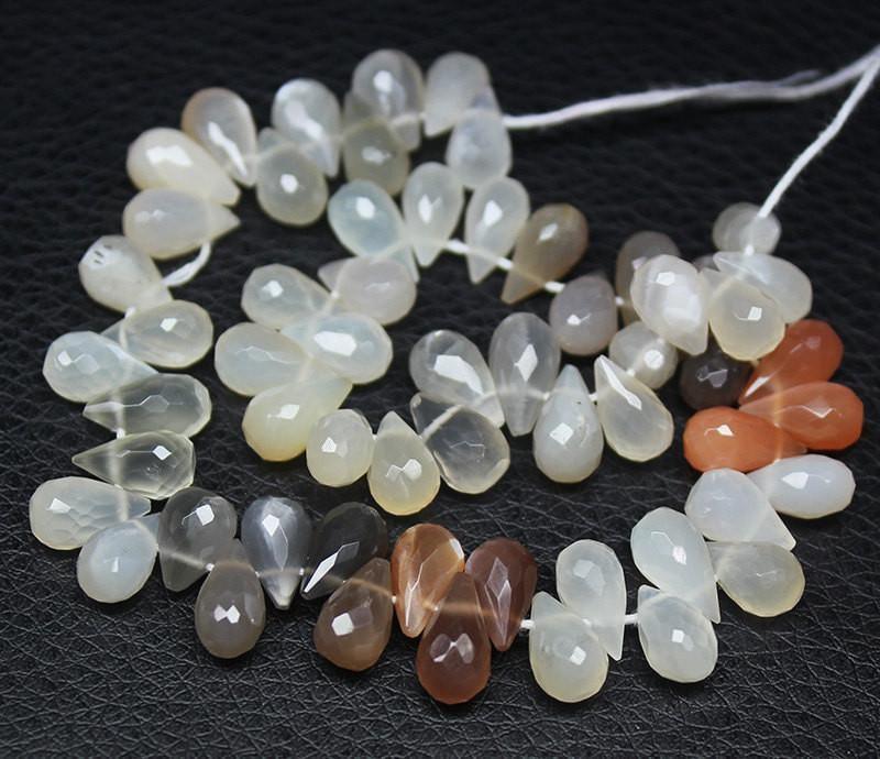 Natural Multi Moonstone Tear Drop Faceted Briolette Loose Beads 8mm 10mm 7" - Jalvi & Co.