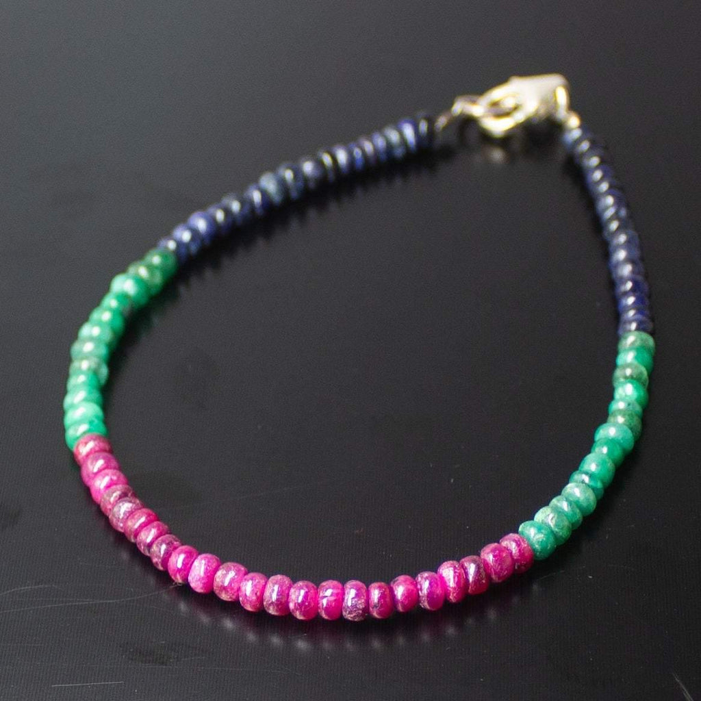 Natural Multi Ruby Emerald Sapphire Faceted Rondelle Beads Bracelet 2.5mm 3mm 7.5 inches - Jalvi & Co.