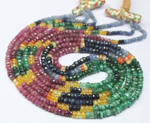 Natural Multi Ruby Emerald Sapphire Smooth Rondelle Beads 4mm 5mm 8inches - Jalvi & Co.