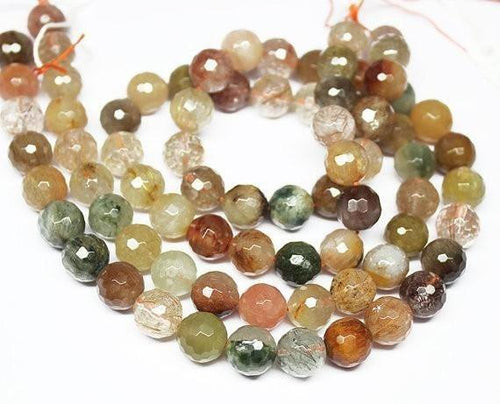 Natural Multi Rutile Quartz Faceted Ball Round Beads Strand 38 beads 10mm 16