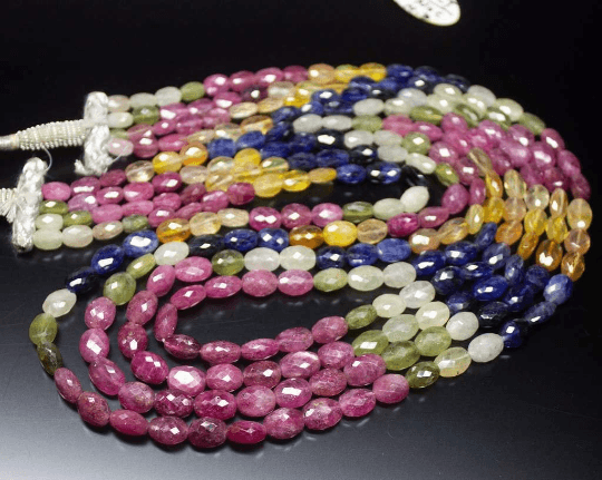 Natural Multi Sapphire Faceted Oval Nugget Gemstone Beads Strand 22" 6mm 9mm - Jalvi & Co.
