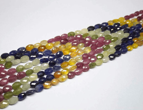 Natural Multi Sapphire Faceted Oval Nugget Gemstone Beads Strand 22