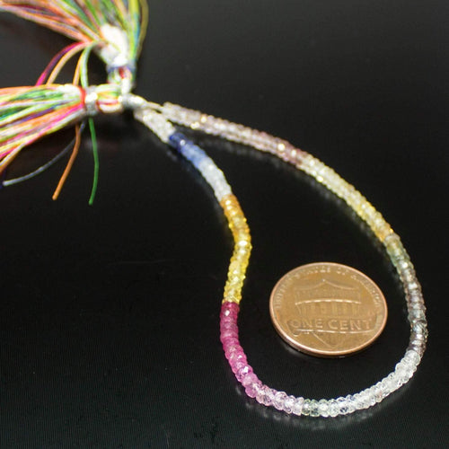 Natural Multi Sapphire Micro Faceted Gemstone Rondelle Beads Strand 7
