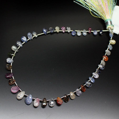 Natural Multi Sapphire Smooth Pear Drop Loose Gemstone Beads 4