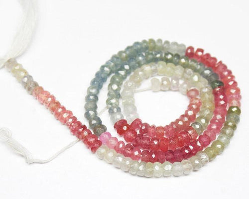 Natural Multi Shaded Pink Sapphire Faceted Rondelle Beads Strand 7