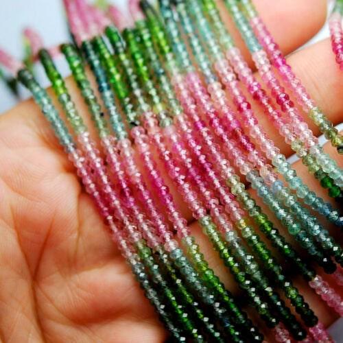 Natural Multi Tourmaline Faceted Rondelle Loose Gemstone Spacer Beads 13" 2.5mm - Jalvi & Co.