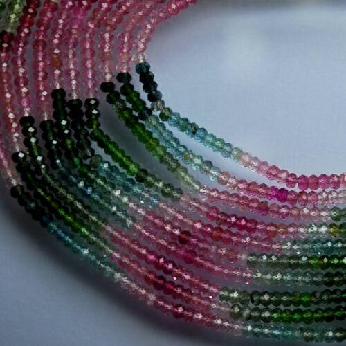 Natural Multi Tourmaline Faceted Rondelle Loose Gemstone Spacer Beads 13" 2.5mm - Jalvi & Co.