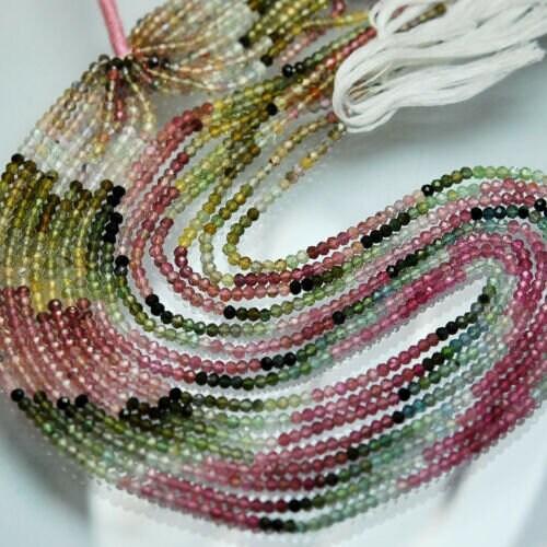 Natural Multi Tourmaline Micro Faceted Rondelle Loose Gemstone Beads 13" 2.5mm - Jalvi & Co.
