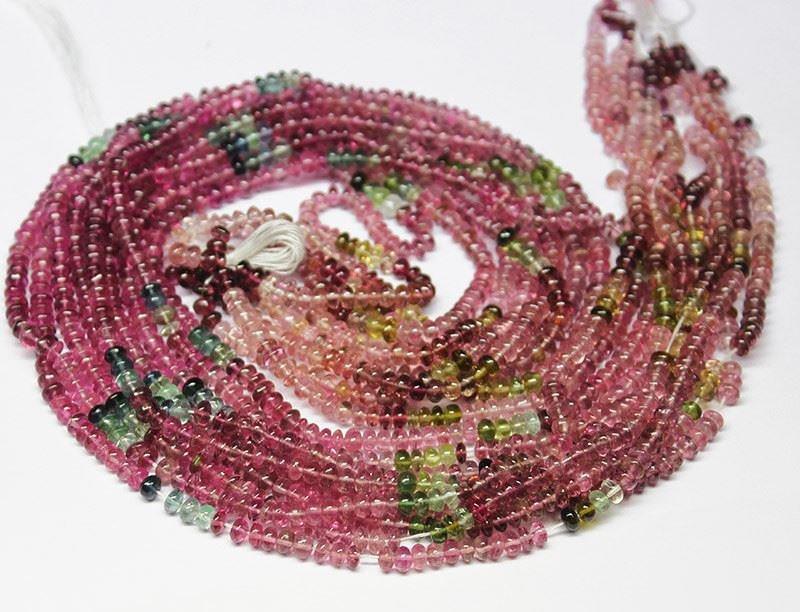 Natural Multi Watermelon Tourmaline Smooth Loose Rondelle Beads Strand 3mm 7" - Jalvi & Co.