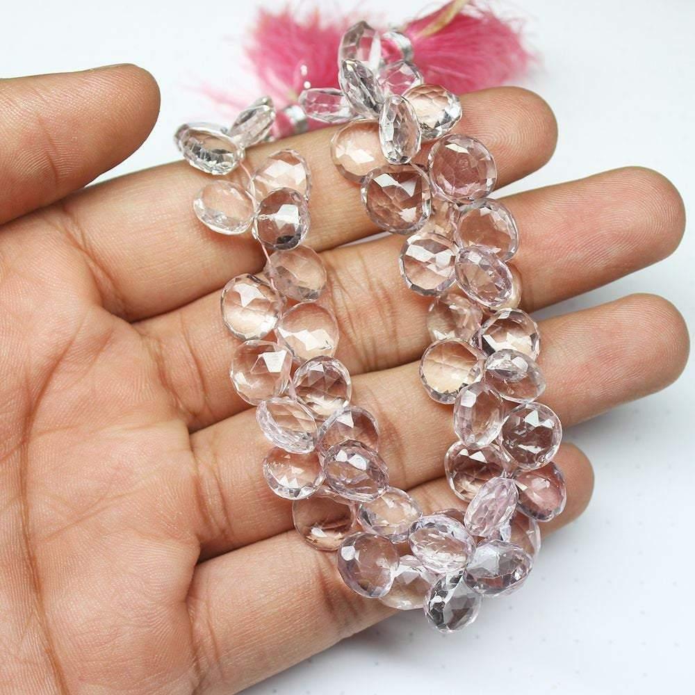 Natural Mystic Baby Pink Quartz Faceted Heart Drop Beads 12.5mm 14mm 7inches - Jalvi & Co.