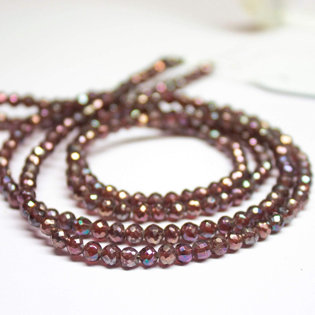 Natural Mystic Coated Red Garnet Faceted Round Cut Gemstone Loose Beads 4mm 4" - Jalvi & Co.