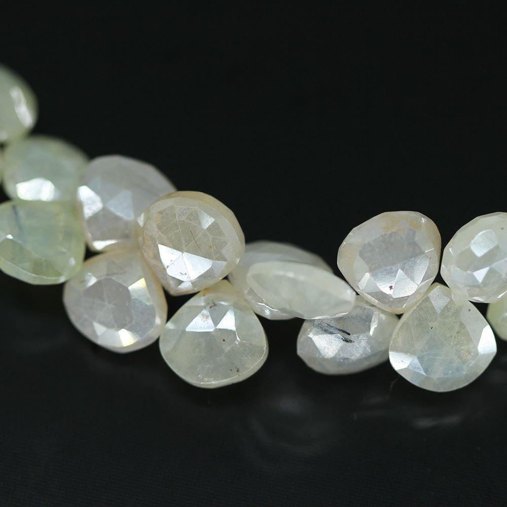 Natural Mystic Green Prehnite Faceted Heart Briolette Gemstone Beads 4" 7mm 8mm - Jalvi & Co.