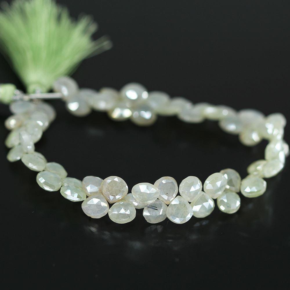 Natural Mystic Green Prehnite Faceted Heart Briolette Gemstone Beads 4" 7mm 8mm - Jalvi & Co.