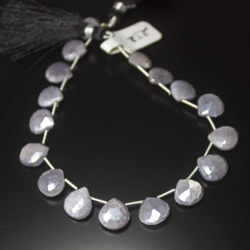 Natural Mystic Grey Moonstone Faceted Heart Drop Beads 10.5mm 12.5mm 8inches - Jalvi & Co.
