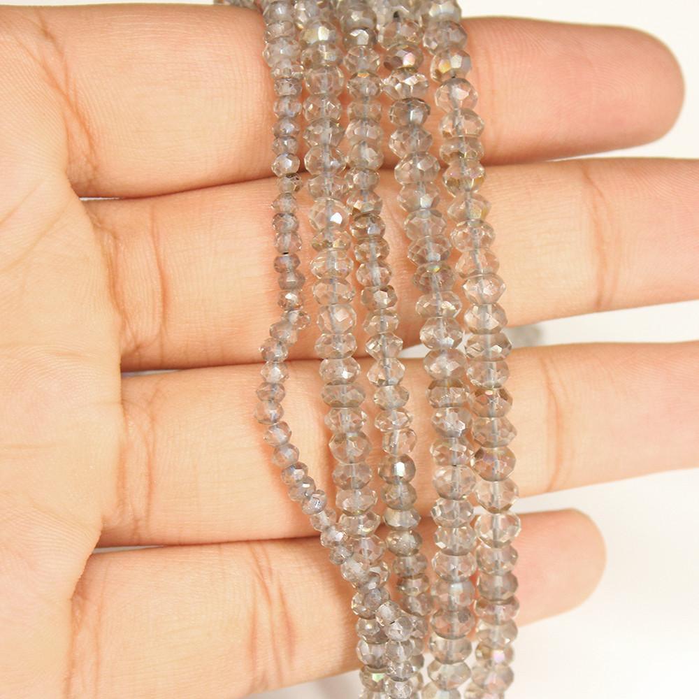 Natural Mystic Grey Quartz Faceted Rondelle Beads 4.5mm 5mm 13inches - Jalvi & Co.