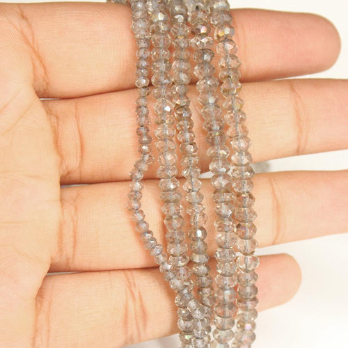 Natural Mystic Grey Quartz Faceted Rondelle Beads 4.5mm 5mm 13inches - Jalvi & Co.