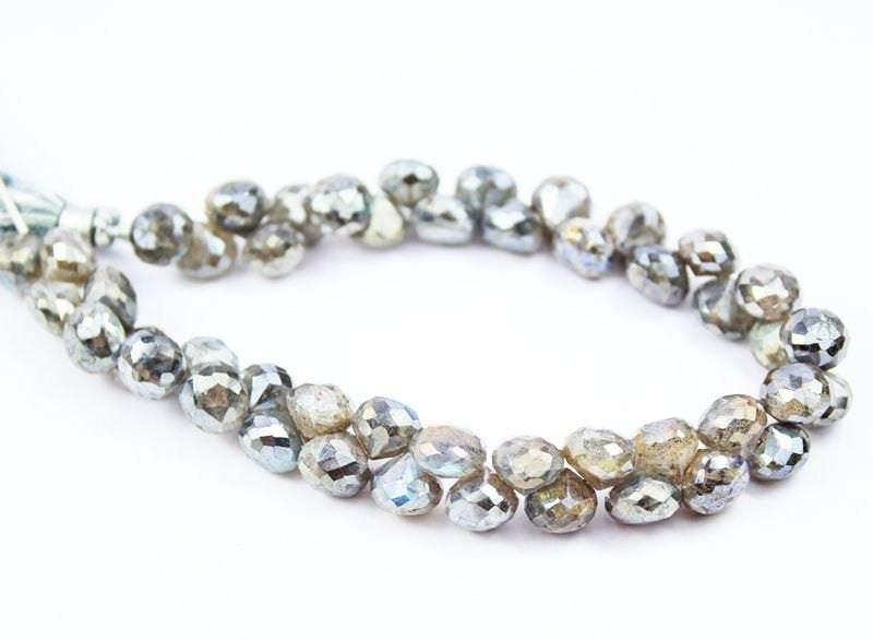 Natural Mystic Labradorite Faceted Onion Briolette Loose Gemstone Beads 8mm 8" - Jalvi & Co.