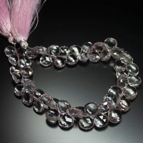 Natural Mystic Pink Quartz Faceted Heart Drop Beads 8mm 10.5mm 8inches - Jalvi & Co.