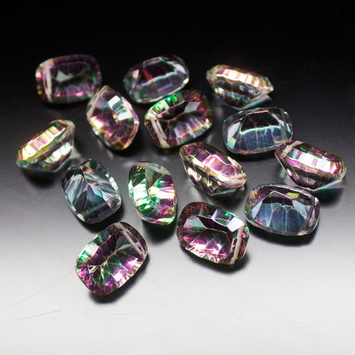 Natural Mystic Topaz Faceted Cushion Side Drilled Loose Pair Beads 2 Pair 14mm - Jalvi & Co.