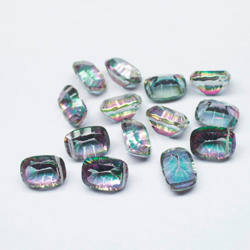 Natural Mystic Topaz Faceted Cushion Side Drilled Loose Pair Beads 2 Pair 14mm - Jalvi & Co.
