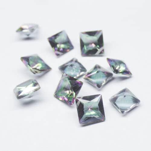 Natural Mystic Topaz Faceted Square Cut Gemstone Loose Pair Beads 7pc 8mm - Jalvi & Co.