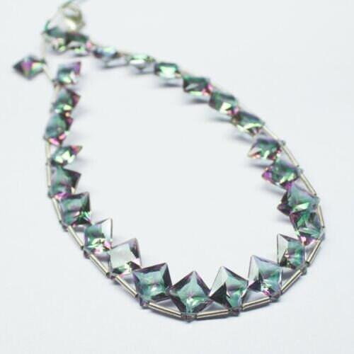Natural Mystic Topaz Faceted Square Cut Gemstone Loose Pair Beads 7pc 8mm - Jalvi & Co.