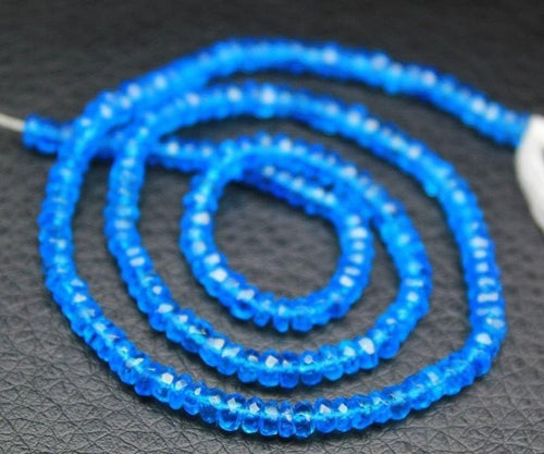 Natural Neon Blue Apatite Gemstone Faceted Rondelle Craft Beads Strand 14