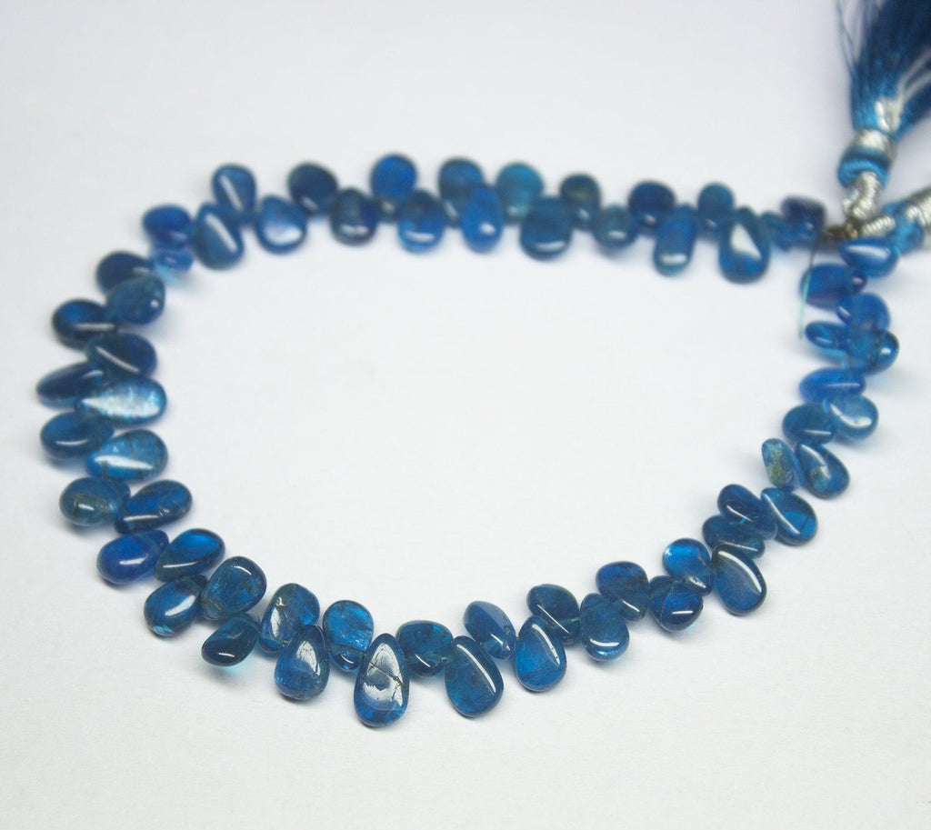 Natural Neon Blue Apatite Smooth Pear Drop Beads 6.5mm 8mm 8" - Jalvi & Co.